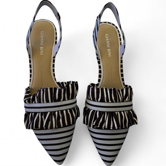 Gianni Bini Kollett Striped Leather sling back kitten heel Shoes - Picture 1 of 5